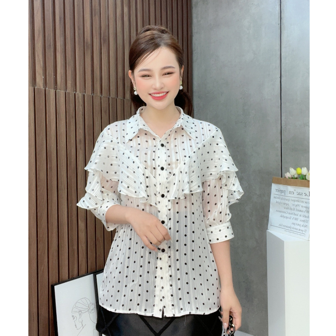 Áo nữ Liin Clothing chất liệu tằm  cao cấp họa tiết chấm bi thanh lịch sang trọng - SM4991-0323