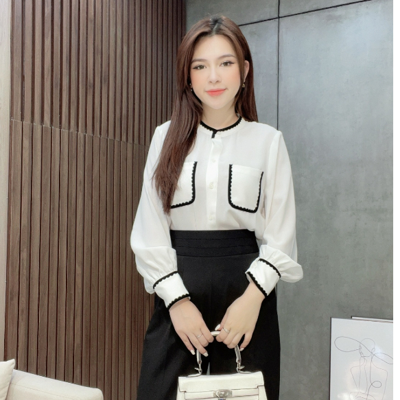 Áo sơ mi Liin Clothing họa tiết trắng viền đen thiết kế sang trọng thanh lịch - AKD248SWH-S23