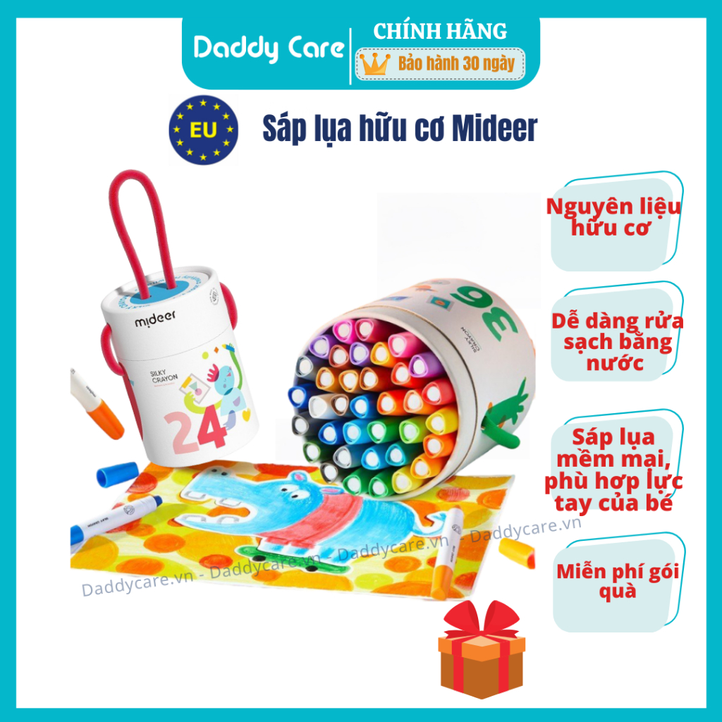 Bút màu sáp hữu  cơ Mideer Silky Crayon kèm quai xách cho bé 12-24-36 màu