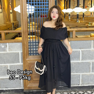 Đầm bigsize nữ Béo Design Đầm Voan Nơ Ngọc 51kg đến 95kg
