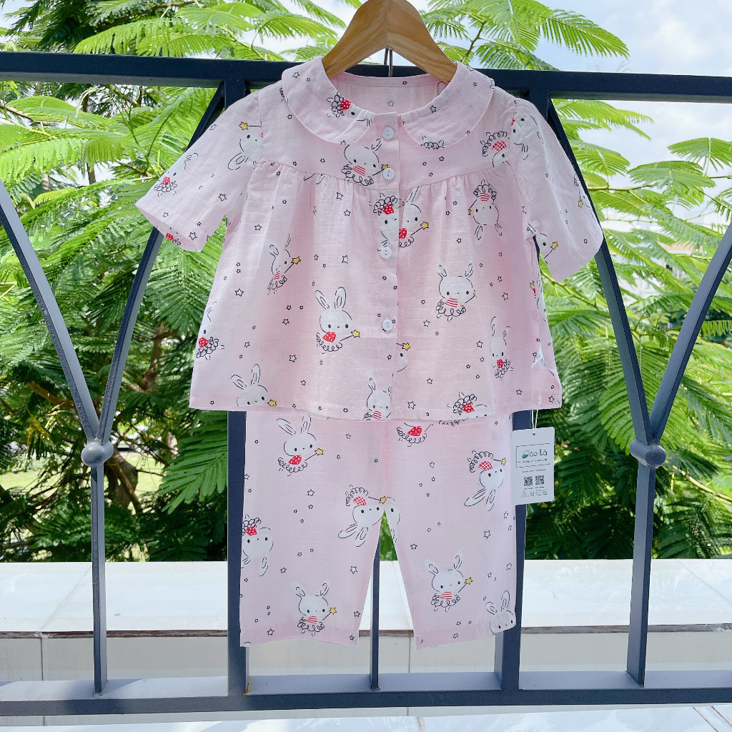 Pijama tay ngắn bé gái vải xô tre Áo Lá Homewear XONG22, đồ bộ xô bé gái babydoll họa tiết dễ thương
