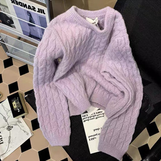 (HÀNG SẴN) Áo len màu tím pastel xoắn thừng nhỏ đơn giản style Hàn Quốc