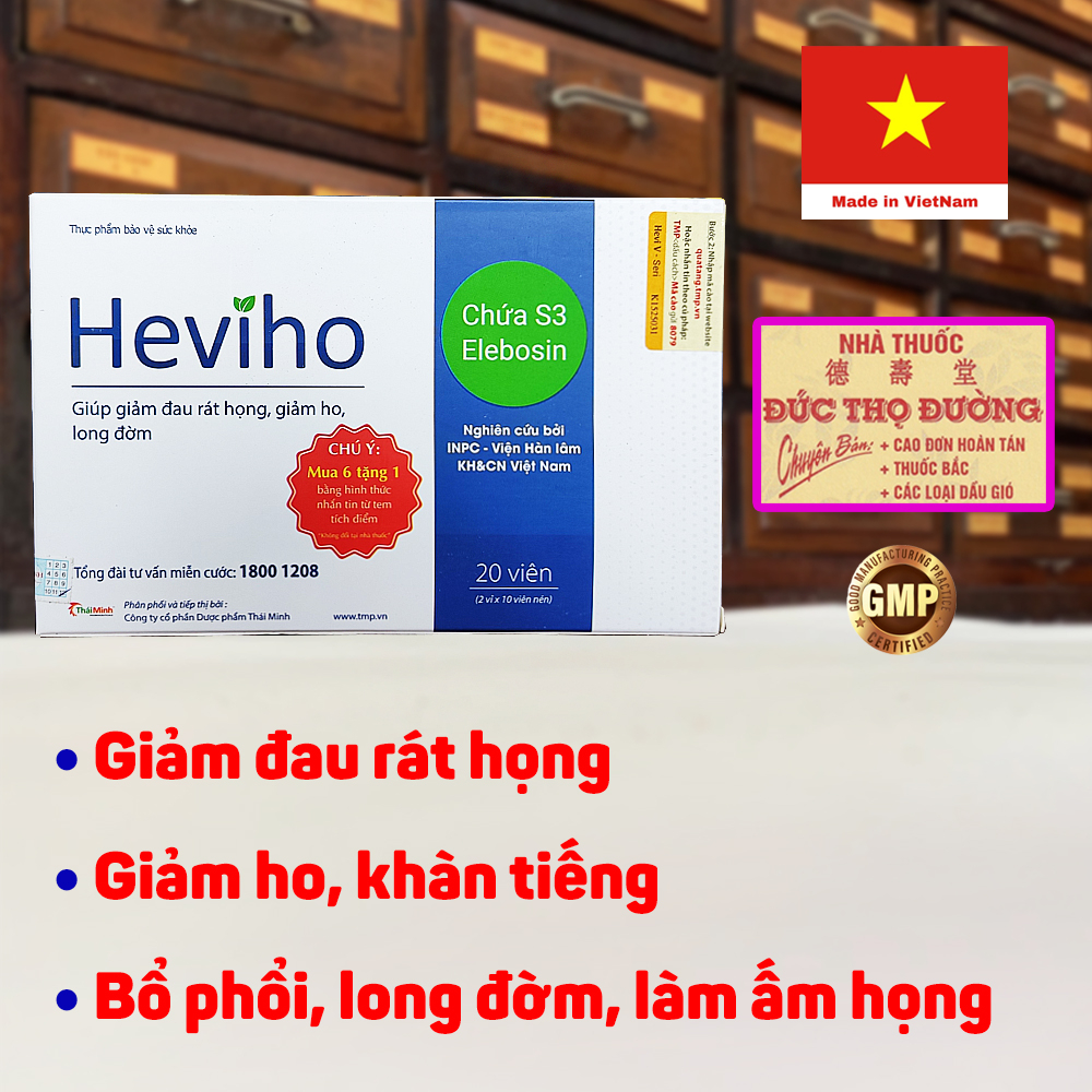 Heviho - Thái Minh - Hộp 20 viên - Giảm đau rát họng, giảm ho, long đờm