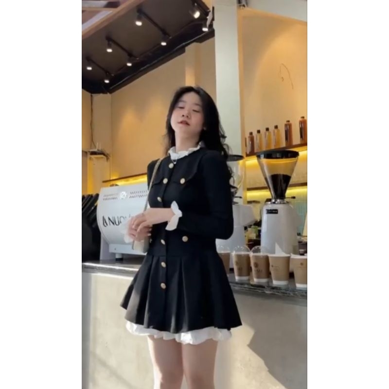 Đầm phối bèo tay dài