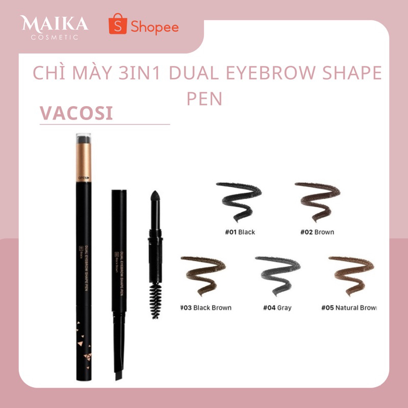 Chì Kẻ Mày 3 Đầu Vacosi Dual Eyebrow Shape Pen