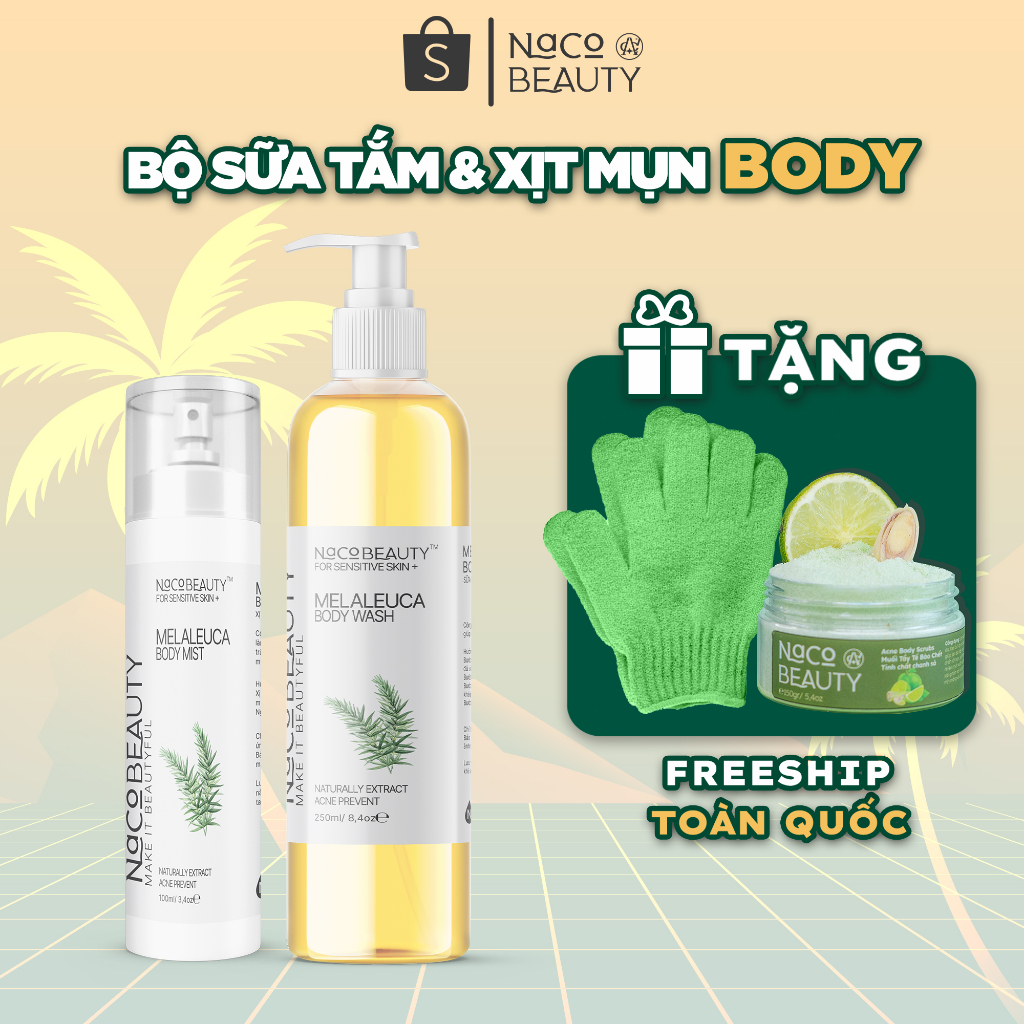 Combo Xịt Mụn Lưng Viêm Nang Lông NACOBEAUTY + Sữa Tắm Làm Sạch Mụn Lưng, Mụn Body, Mụn Cơ Thể