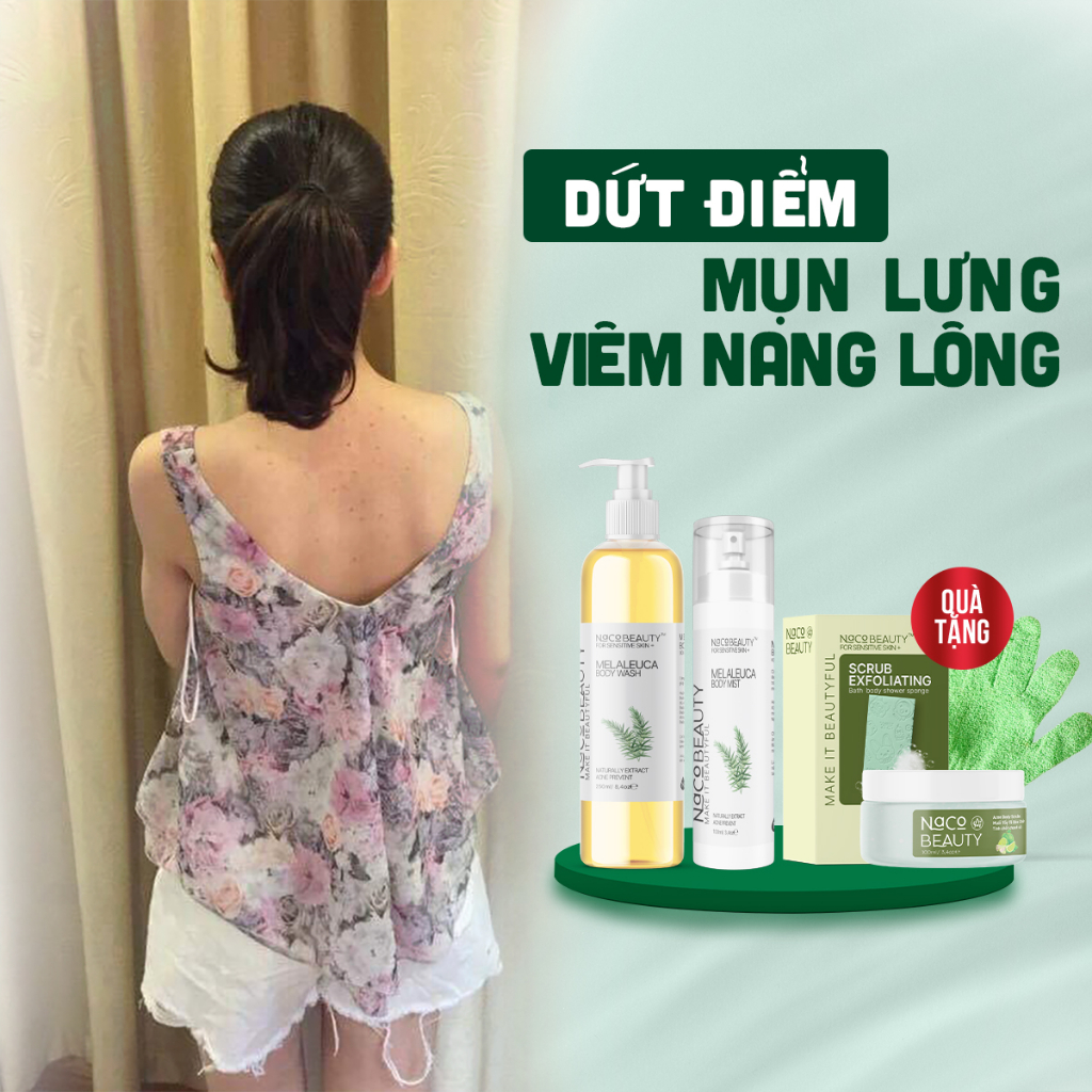 Combo Xịt Mụn Lưng Viêm Nang Lông NACOBEAUTY + Sữa Tắm Làm Sạch Mụn Lưng, Mụn Body, Mụn Cơ Thể