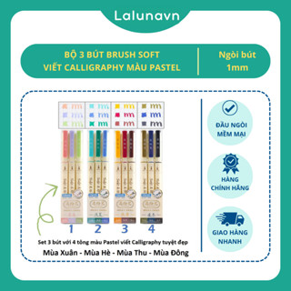 Bộ 3 bút brush Soft viết Calligraphy màu pastel cực đẹp cho sổ tay, Bullet Journal Lalunavn A72