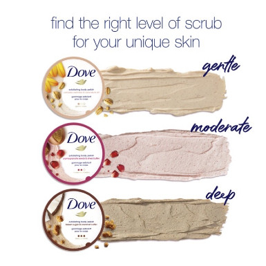 Tẩy Da Chết Toàn Thân DOVE Exfoliating Body Polish Chiết Xuất Macca, Bơ Mỡ Và Hạt Lưu