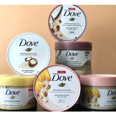 Tẩy Da Chết Toàn Thân DOVE Exfoliating Body Polish Chiết Xuất Macca, Bơ Mỡ Và Hạt Lưu