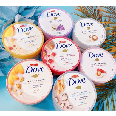 Tẩy Da Chết Toàn Thân DOVE Exfoliating Body Polish Chiết Xuất Macca, Bơ Mỡ Và Hạt Lưu