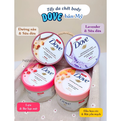 Tẩy Da Chết Toàn Thân DOVE Exfoliating Body Polish Chiết Xuất Macca, Bơ Mỡ Và Hạt Lưu