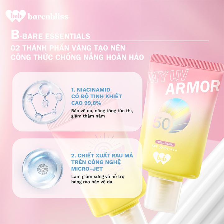 Kem Chống Nắng Kiềm Dầu Cho Mặt Body SPF50 barenbliss Hàn Quốc Nâng Tone Làm Dịu Hợp Mọi Loại Da Chính Hãng 30g
