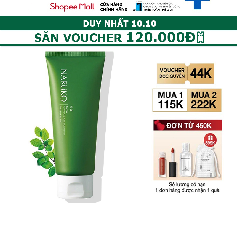 Sữa rửa mặt dạng bùn Naruko trà tràm Tea Tree Purifying Clay Mask and Cleanser 120 gr