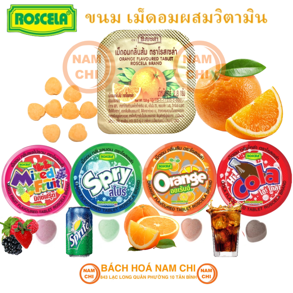 [LẺ 1 HỘP] Kẹo C Trái Tim Vị Cam Roscela 67g Thái Lan Ăn Vặt Tuổi Thơ