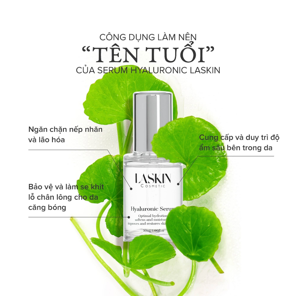 Tinh chất HA đậm đặc & Vitamin B5, cấp nước tầng sâu, phục hồi hàng rào da LASKIN Hyaluronic Serum