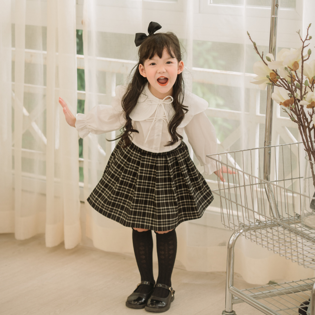 Chân váy cho bé Sora.bébé Amber Tennis Skirt caro tennis xếp ly chữ A có lót quần, cạp chun, lưng cao thời thượng