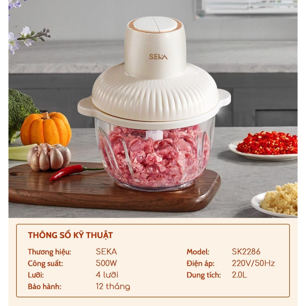Máy xay thịt đa năng SEKA SK2286 dung tích 2L, công suất 500W, an toàn tiện lợi, bảo hành 12 tháng