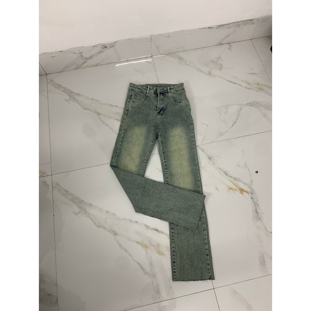 Quần jeans ống đứng màu bạc lưng cao hack dáng