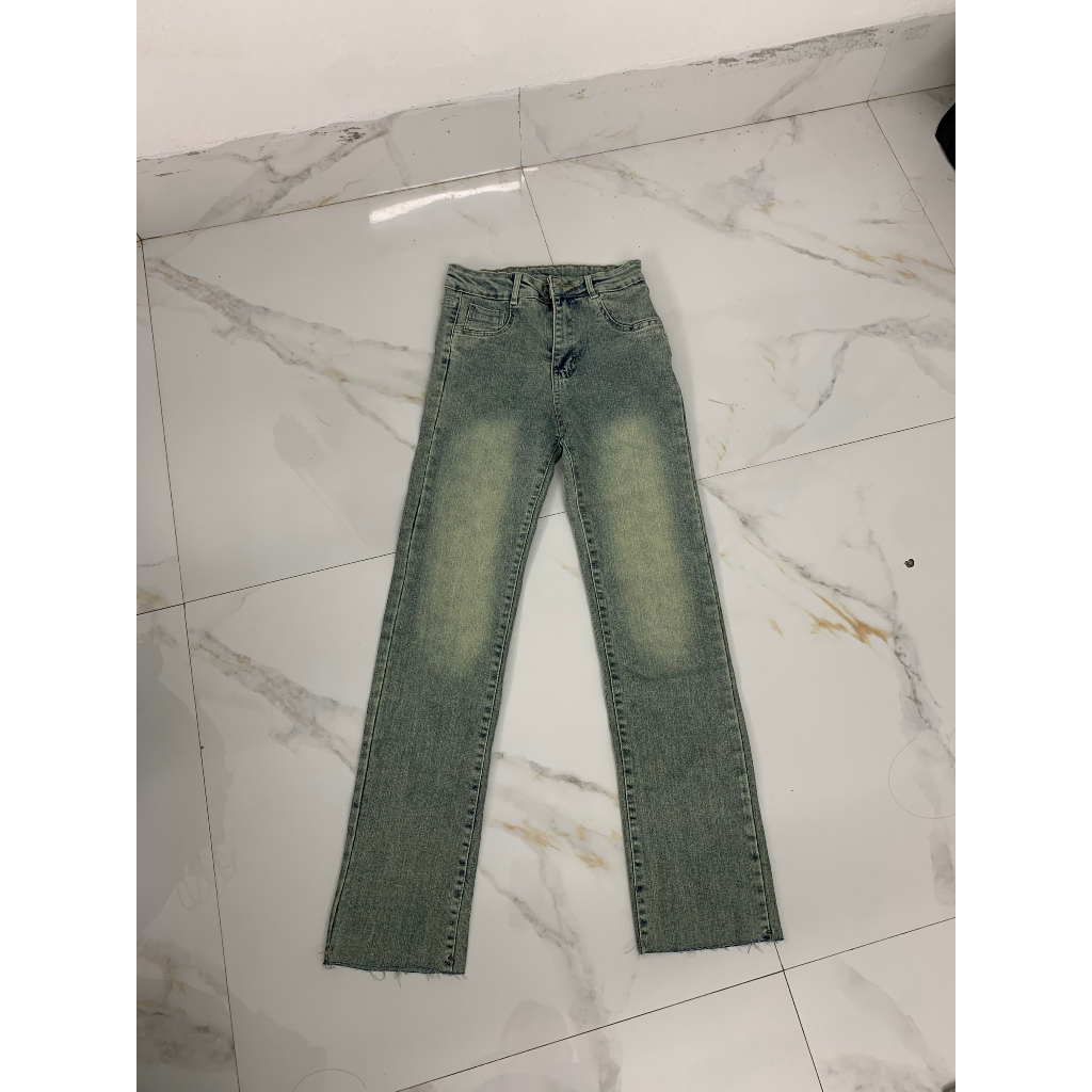 Quần jeans ống đứng màu bạc lưng cao hack dáng