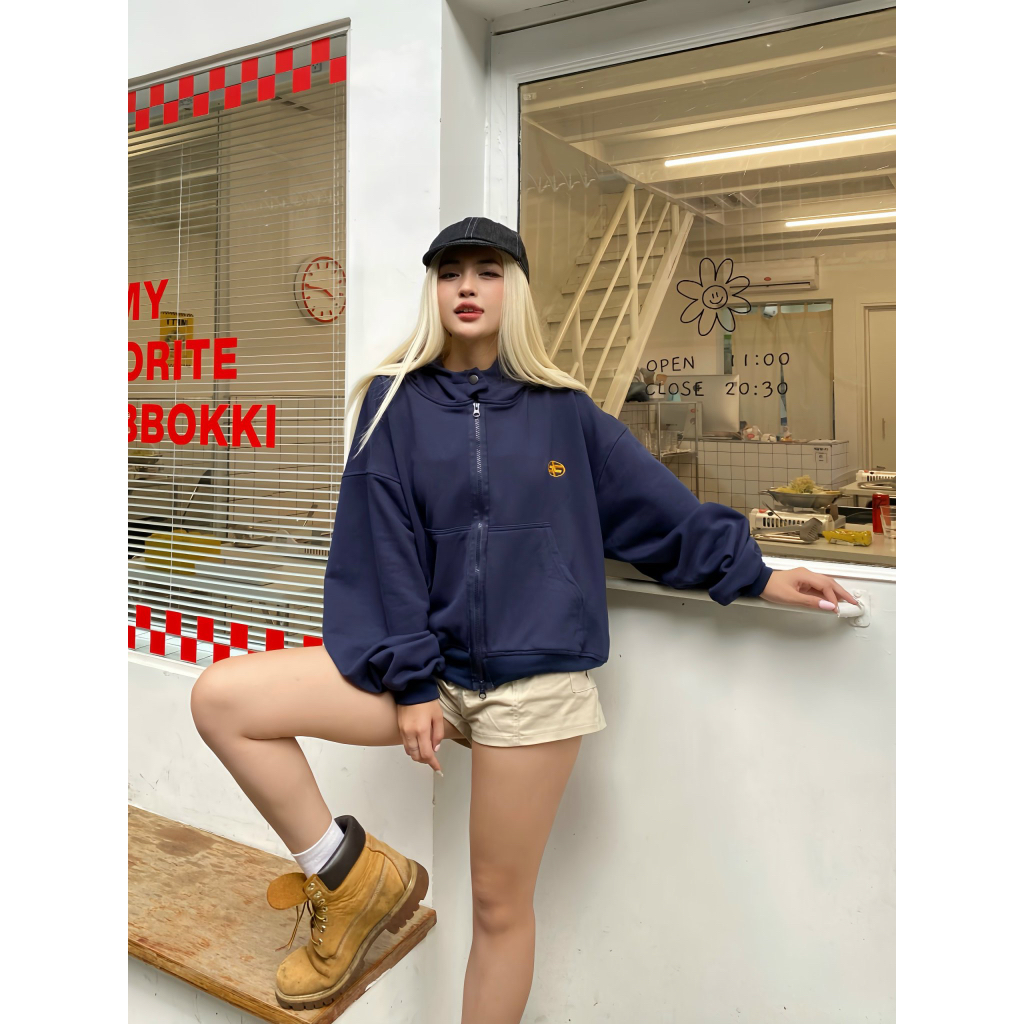 Hoodie Zip Boxy TWENTI Nỉ Chân Cua Khóa Kéo 2 Đầu