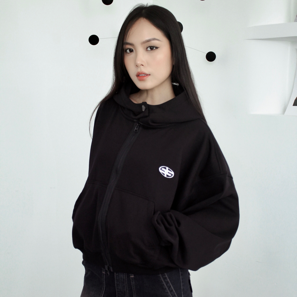 Hoodie Zip Boxy TWENTI Nỉ Chân Cua Khóa Kéo 2 Đầu