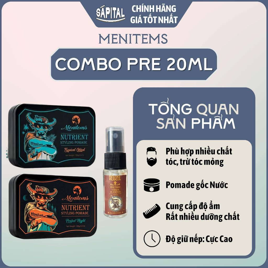 Sáp vuốt tóc Menitems tặng Prestyling Surf Tonic 20ml