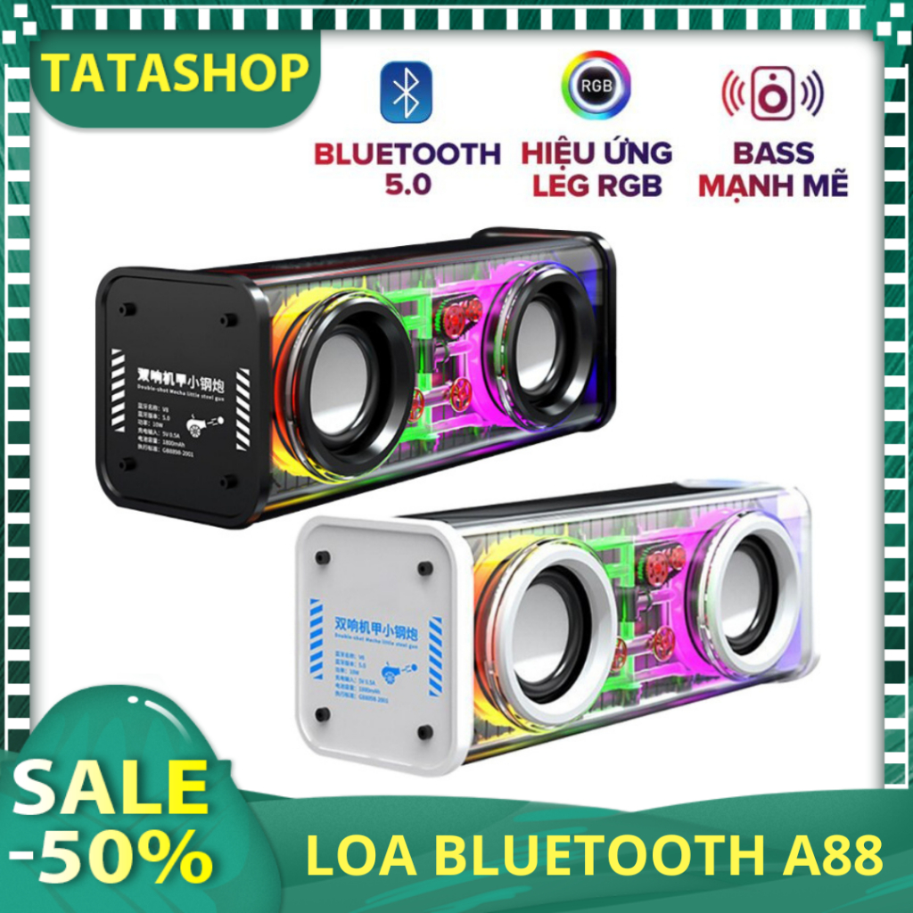 Loa Bluetooth Mini A88/ V88 10W LED RGB đổi màu siêu chất, đèn nhấp nháy theo nhạc, bass cực mạnh
