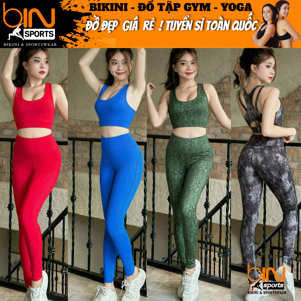 Bộ tập gym yoga thể thao nữ, áo bra đan dây kèm mút quần dài lưng cao tôn dáng Bin Sport BD245