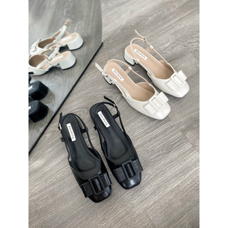 Bb lovers giày nữ bít mũi khoá nơ gót vuông 3p 6018-8