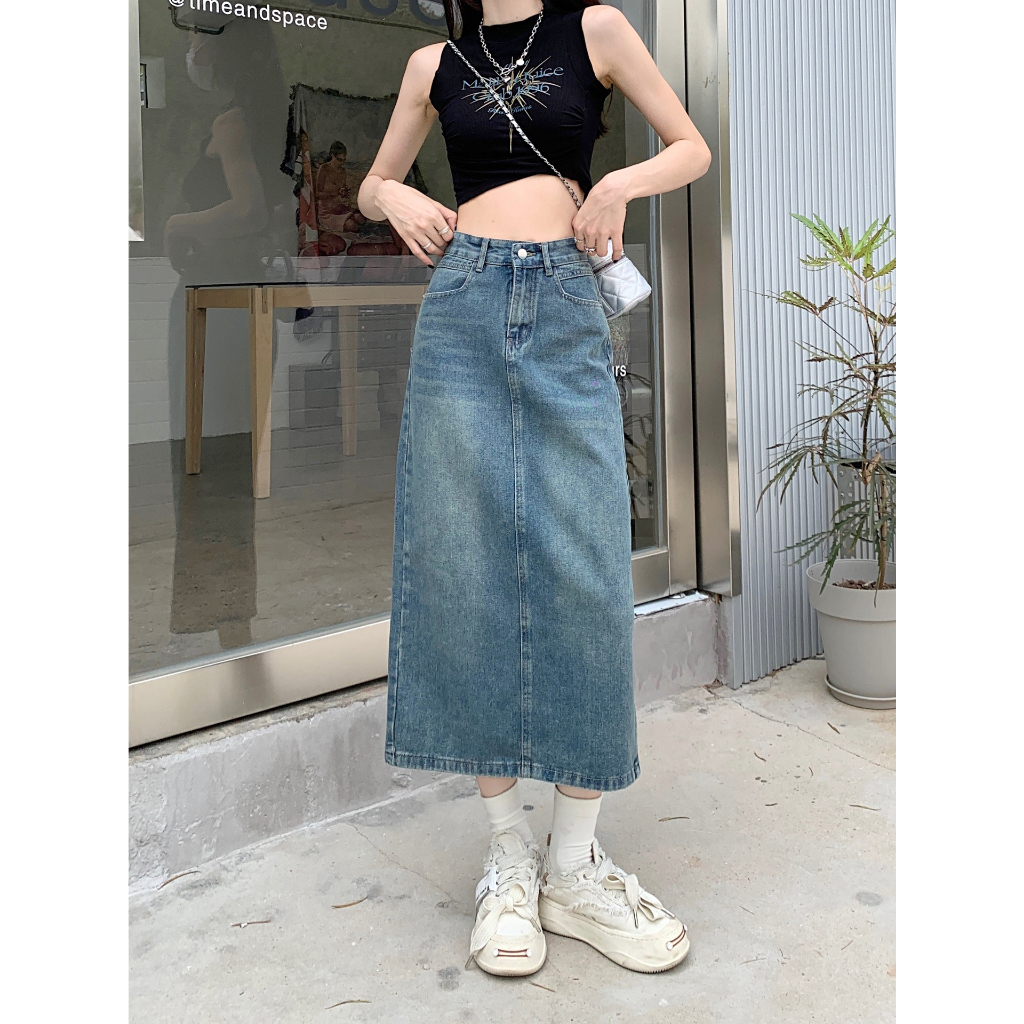 Chân váy bò denim jeans xanh dáng dài chữ A xẻ tà phía sau dáng công sở LADYY Chanvayjeanxesau P11K1 | BigBuy360 - bigbuy360.vn