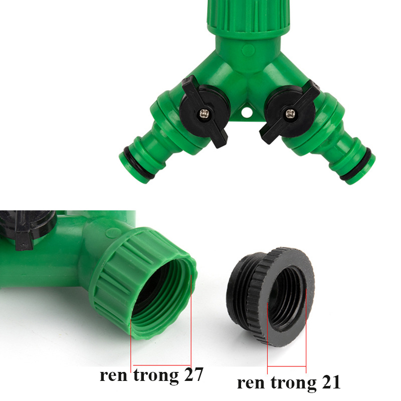 Cút chia 2 vòi nước có van khóa, khớp chia chữ Y kết nối nhanh