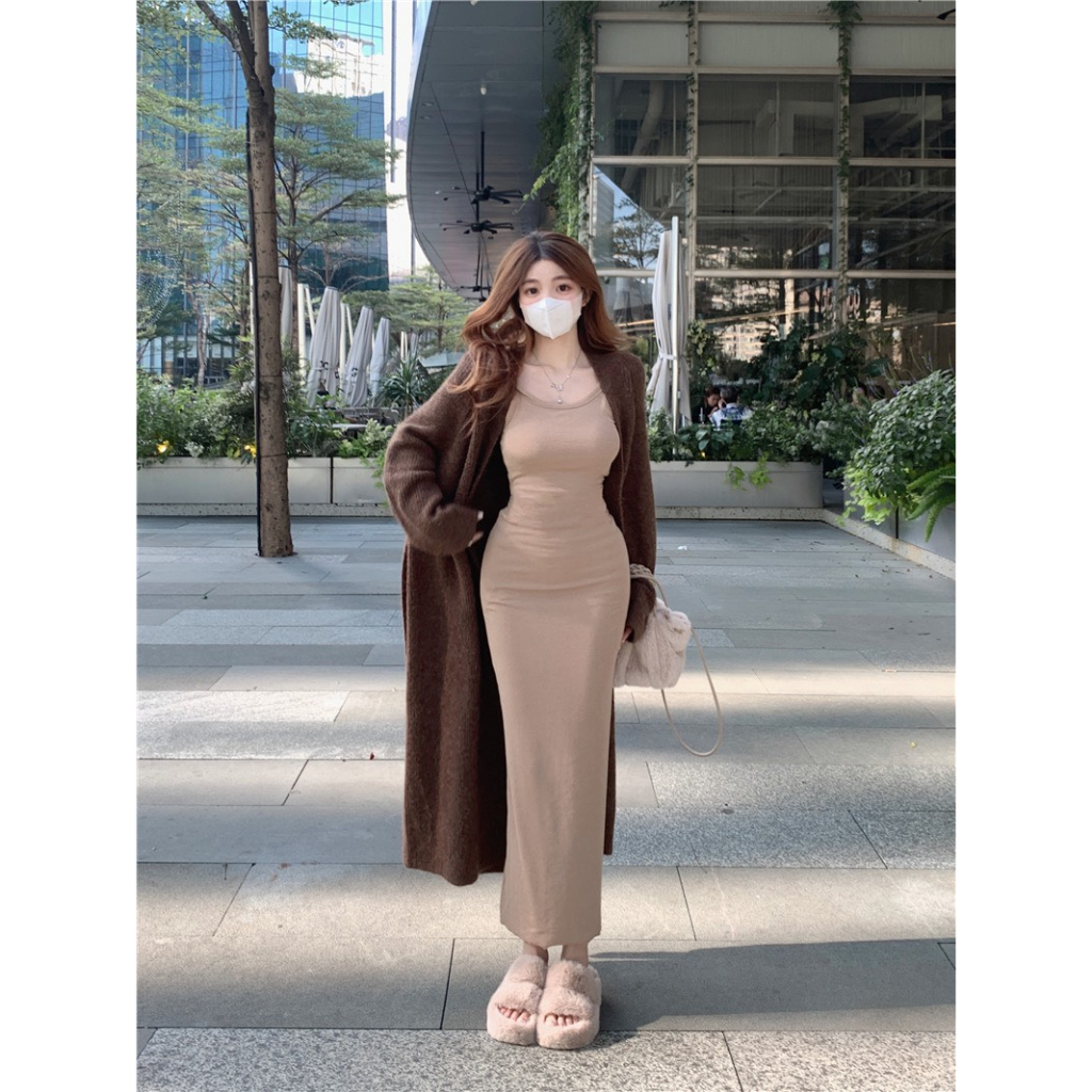 Váy len ôm body SUU dáng dài cực ấm, váy nữ chất thun gân phong cách cá tính