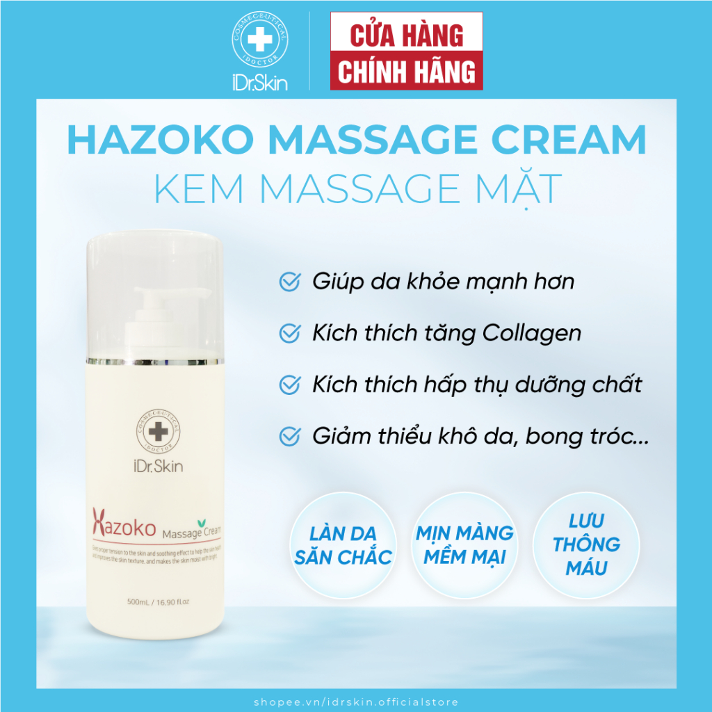 [iDr.Skin Chính Hãng] Kem massage mặt iDr.Skin Hazoko Massage Cream cấp ẩm và cải thiện làn da 500ml