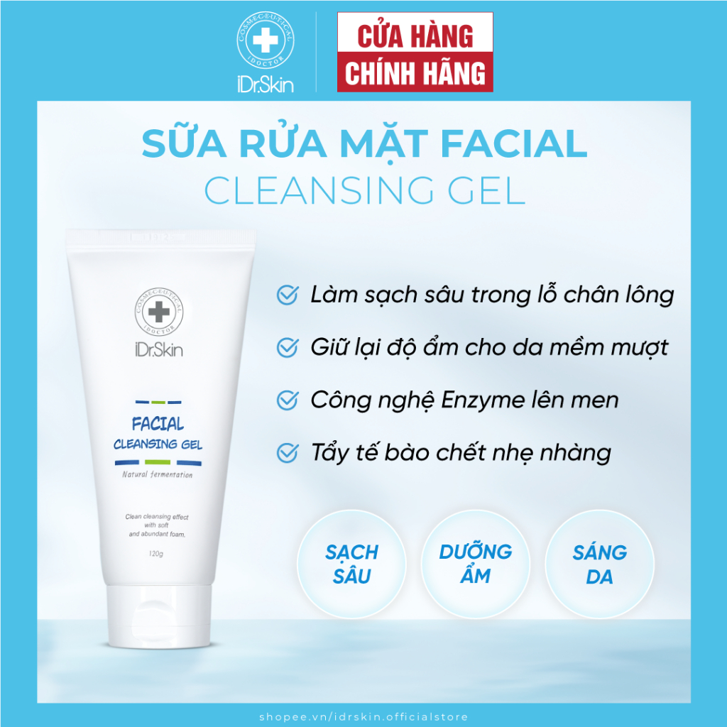 [iDr.Skin Chính Hãng] Sữa rửa mặt sạch sâu IDr.Skin Facial Cleansing Gel hỗ trợ phục hồi phục hồi và tái tạo da 120g