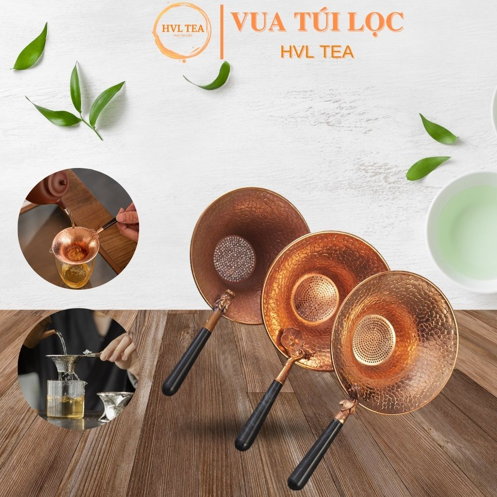 Bộ lọc trà tử sa có tay cầm và giá đỡ, chất liệu bằng đồng pha trà tiện lợi, sang trọng - HVL TEA