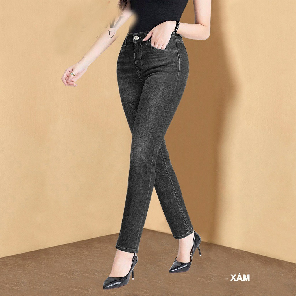 Quần jeans nữ  trơn Cotton 100% Co Giãn 4 Chiều Cực Kì Thoải Mái-HVS-Mã 54