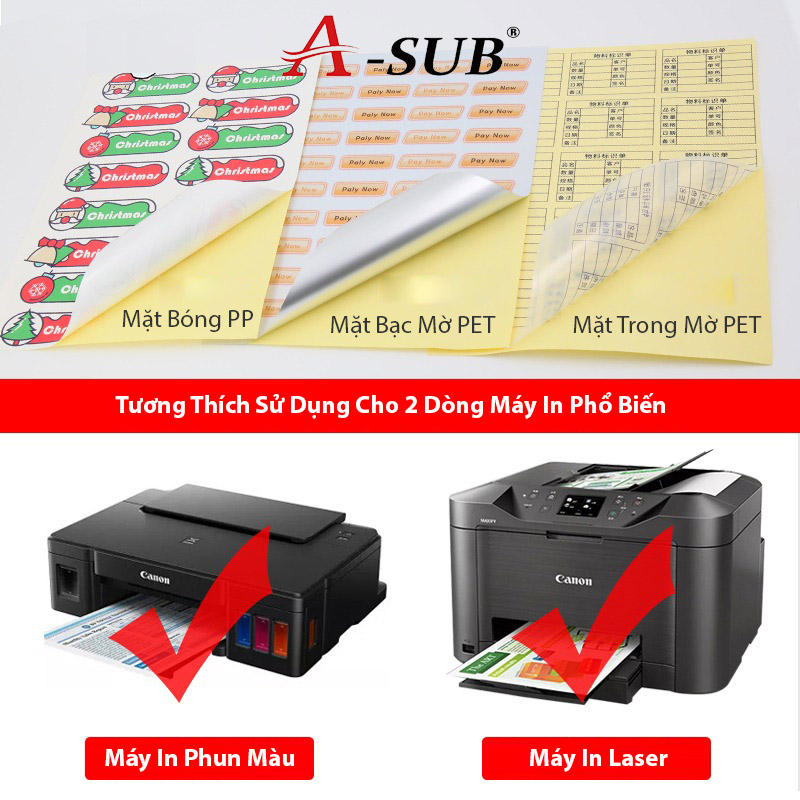 Giấy In Nhãn Dán Nhựa A-Sub PP Mặt Bóng  A4 115gsm 20 Tờ, Vinyl Sticker Inkjet Glossy Self-adhesive Label