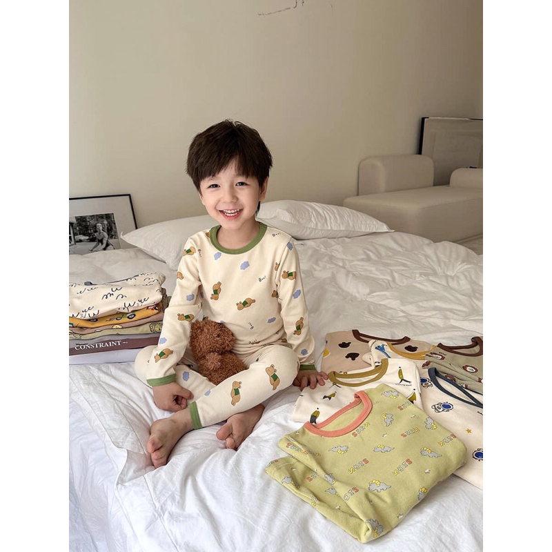 Bộ Dài Tay Thu Đông Cotton Hình Xuất Dư Cho Bé Trai Bé Gái 10-20kg