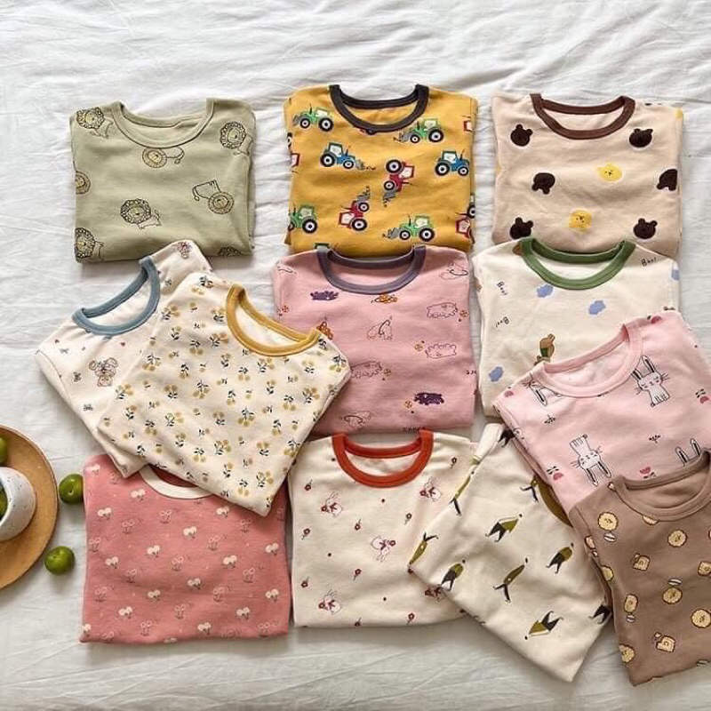 Bộ Dài Tay Thu Đông Cotton Hình Xuất Dư Cho Bé Trai Bé Gái 10-20kg