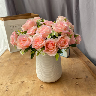 Hoa Lụa Để Bàn 🌺 Hoa Hồng 5 Bông Lá Xanh