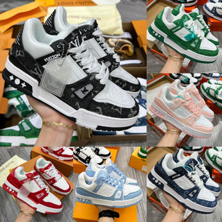 Giày thể thao lv louis vuitton trainer black white nam nữ, giày lv xanh lá, xanh than, đen các màu hót siêu chất
