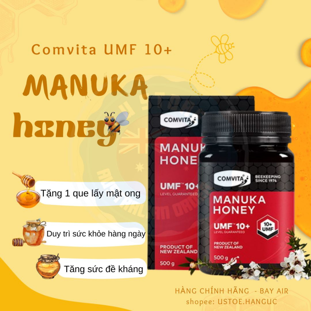Mật ong Manuka Comvita (tặng kèm que lấy mật ong) - duy trì sức khỏe, tăng sức đề kháng [Comvita 10+ 500g]