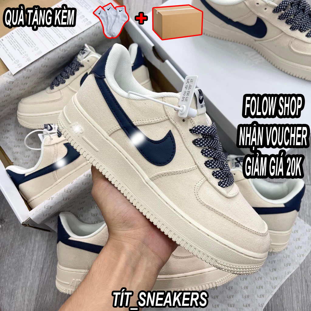 giày sneaker canvas navy cổ thấp, Giày Thể Thao Nike_AF1 Vải Canvas navy Nam Nữ Hot Trend 2022 - Full Bill Box