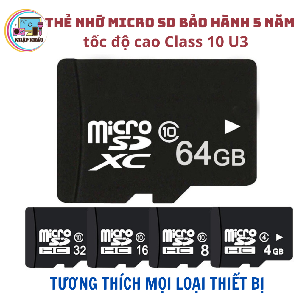 Thẻ Nhớ 64GB/32GB/16GB/8GB/4GB/2GB JVJ Micro SD Class 10 U3 Tốc Độ Cao Tương Thích Mọi Thiết Bị