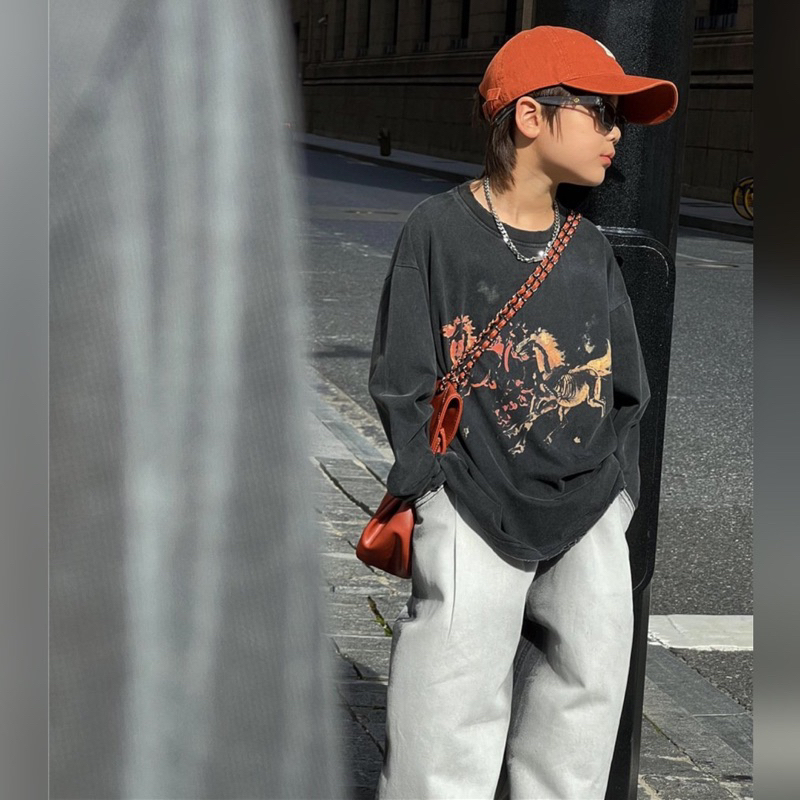 Áo thun dài tay bé trai ngựa phi A392 size 100-160, quần áo trẻ em thu đông cao cấp