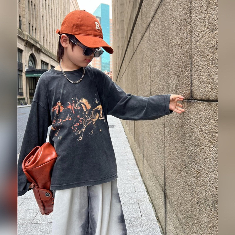 Áo thun dài tay bé trai ngựa phi A392 size 100-160, quần áo trẻ em thu đông cao cấp