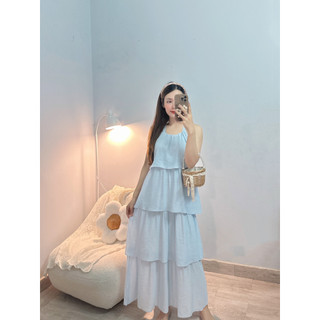 ĐẦM MAXI CỔ YẾM PHỐI BÈO TẦNG CÁCH ĐIỆU - Hình Shop Chụp Thật