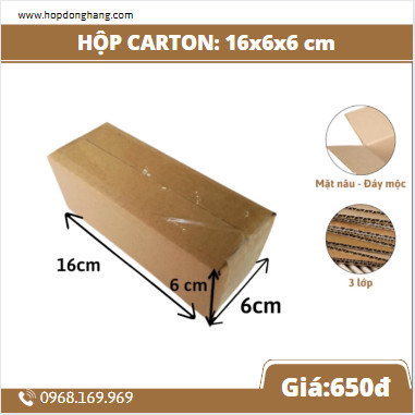 16x6x6 Combo 100 Hộp Carton Đóng Hàng Hộp Ship COD 3 Lớp sóng E Mặt Nâu