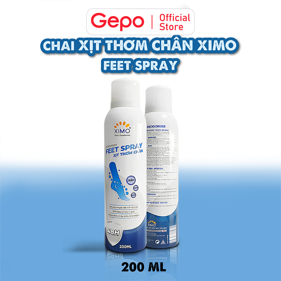 Xịt thơm chân khử mùi hôi chân và khử mùi giày ngăn tiết mồ hôi và vi khuẩn gây mùi Ximo Feet Spray 200ml